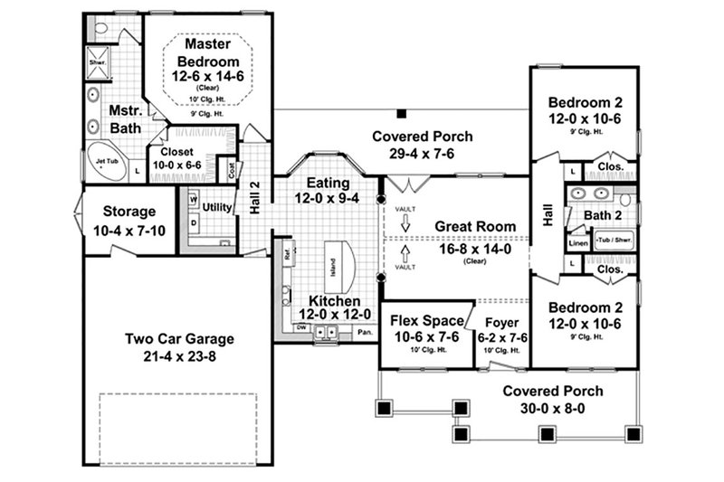 Architectural House Design - Floor Plan - Main Floor for Craftsman House Plan #21-398 - 3 bed, 2 bath