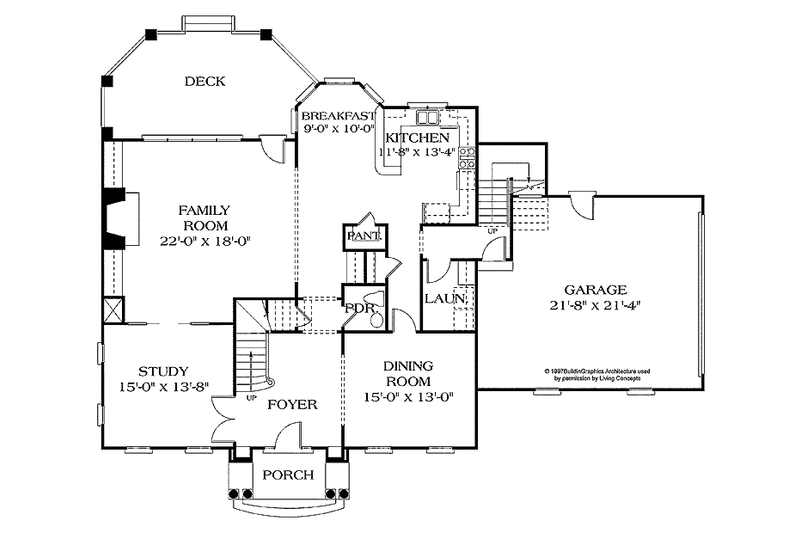 Architectural House Design - Floor Plan - Main Floor for Classical House Plan #453-164 - 4 bed, 3.5 bath