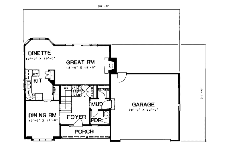 Architectural House Design - Floor Plan - Main Floor for Country House Plan #1001-118 - 3 bed, 1.5 bath