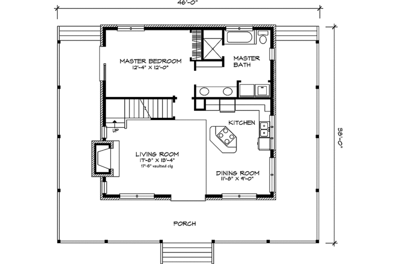 House Design - Floor Plan - Main Floor for Country House Plan #140-176 - 3 bed, 2 bath