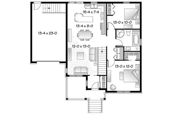 Floor Plan - Main Floor for Country House Plan #23-2566 - 2 bed, 1 bath