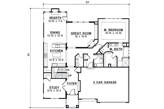 Floor Plan - Main Floor for European House Plan #67-262 - 4 bed, 3 bath