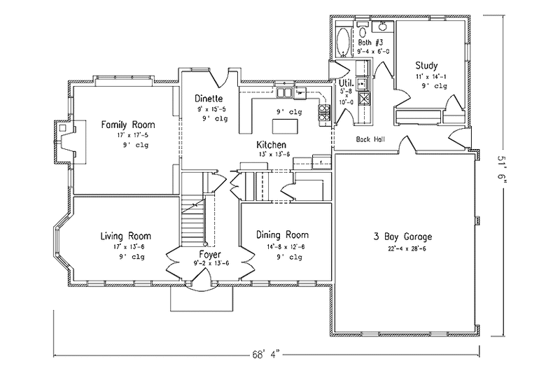 House Blueprint - Floor Plan - Main Floor for Colonial House Plan #994-17 - 5 bed, 3 bath