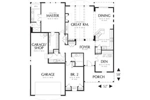 Main level floor plan - 1975 square foot Craftsman home