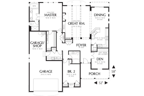 Main level floor plan - 1975 square foot Craftsman home