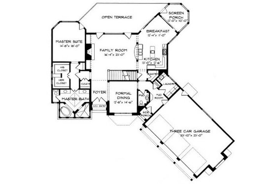 Floor Plan - Main Floor for European House Plan #413-109 - 4 bed, 4 bath