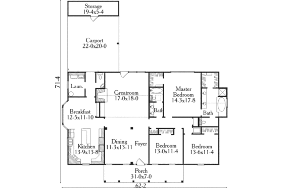 Floor Plan - Main Floor for Southern House Plan #406-244 - 3 bed, 2.5 bath