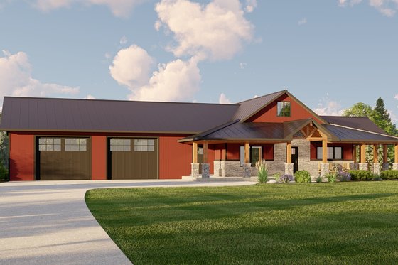 Exterior - Front Elevation 3 for Barndominium House Plan #1064-215 - 1 bed, 1.5 bath