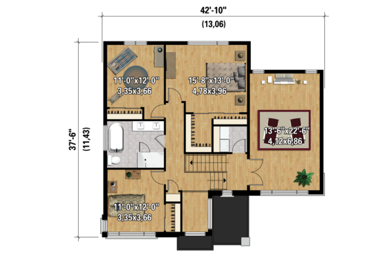 Floor Plan - Upper Floor 1 for Contemporary House Plan #25-4421 - 3 bed, 1 bath