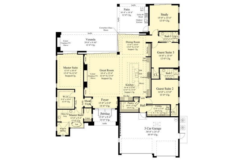 House Plan Design - Floor Plan - Main Floor for Contemporary House Plan #930-536 - 3 bed, 3 bath