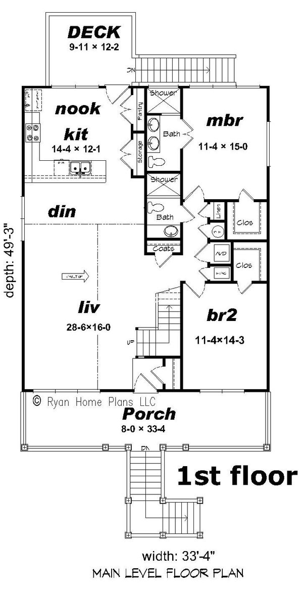 Beach Floor Plan - Main Floor Plan #932-936