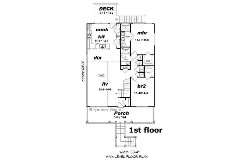 House Blueprint - Floor Plan - Main Floor for Beach House Plan #932-936 - 4 bed, 3 bath