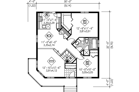 Floor Plan - Main Floor for Victorian House Plan #25-117 - 2 bed, 1 bath