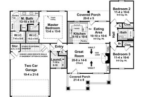 Floor Plan - Main Floor for Craftsman House Plan #21-246 - 3 bed, 2 bath