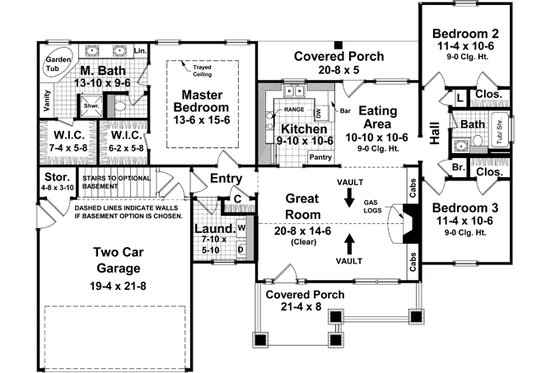 Floor Plan - Main Floor for Craftsman House Plan #21-246 - 3 bed, 2 bath