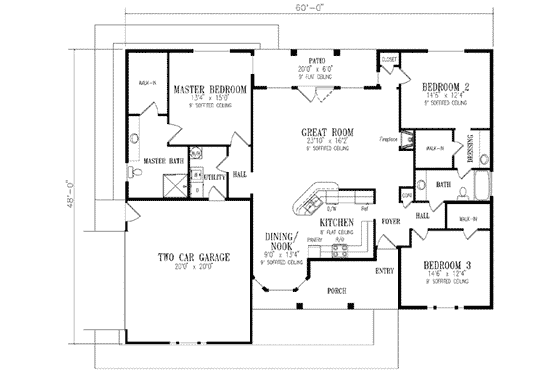 Floor Plan - Main Floor for Ranch House Plan #1-415 - 3 bed, 2 bath