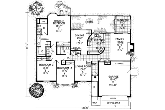 Floor Plan - Main Floor for Traditional House Plan #312-207 - 3 bed, 2 bath