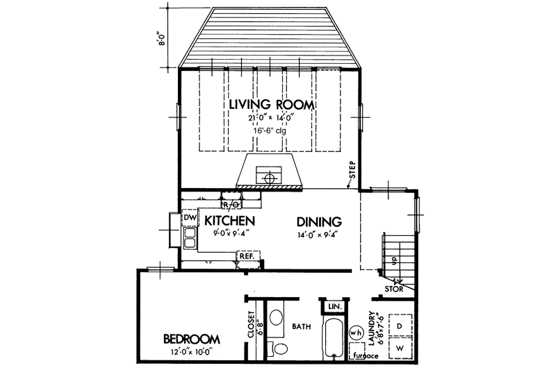 Home Plan - Floor Plan - Main Floor for Contemporary House Plan #320-1189 - 2 bed, 2 bath