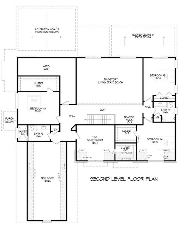 House Design - Floor Plan - Upper Floor for Country House Plan #932-1451 - 5 bed, 4.5 bath