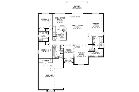 Floor Plan - Main Floor for Mediterranean House Plan #17-3178 - 3 bed, 2 bath