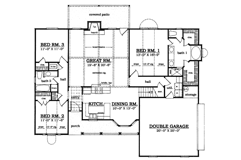 Architectural House Design - Floor Plan - Main Floor for Country House Plan #42-482 - 3 bed, 2 bath