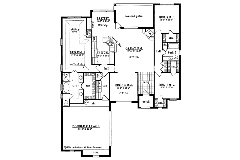 Home Plan - Floor Plan - Main Floor for Country House Plan #42-543 - 3 bed, 2 bath