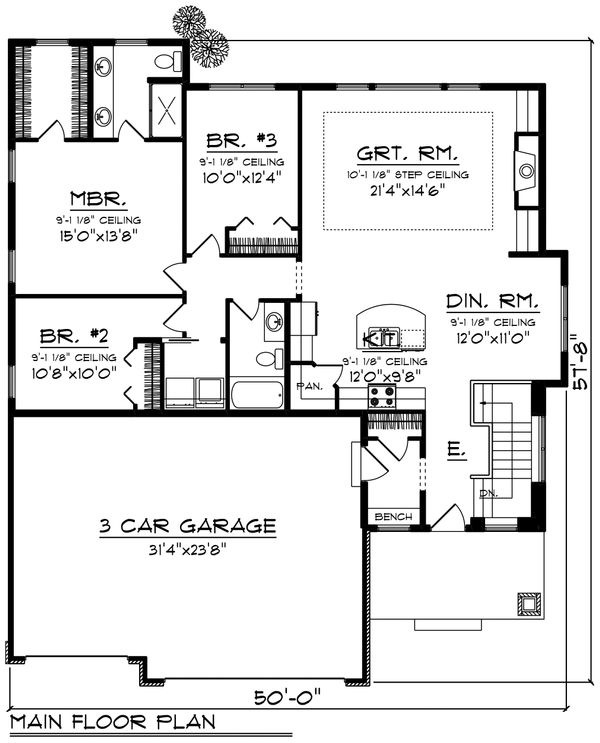 Architectural House Design - Ranch Floor Plan - Main Floor Plan #70-1457