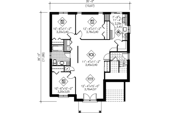 Floor Plan - Lower Floor for European House Plan #25-303 - 3 bed, 1 bath