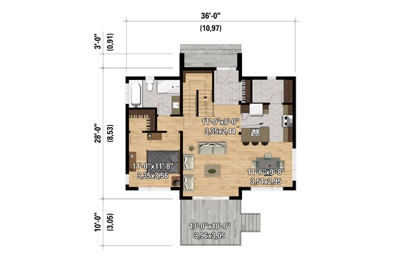 Floor Plan - Main Floor for Cottage House Plan #25-4921 - 3 bed, 2 bath