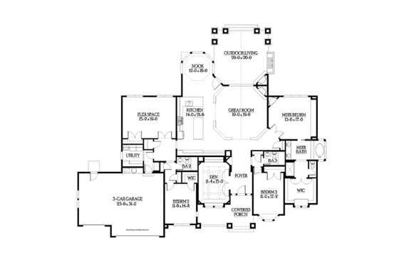 Floor Plan - Main Floor for Ranch House Plan #132-547 - 3 bed, 3 bath