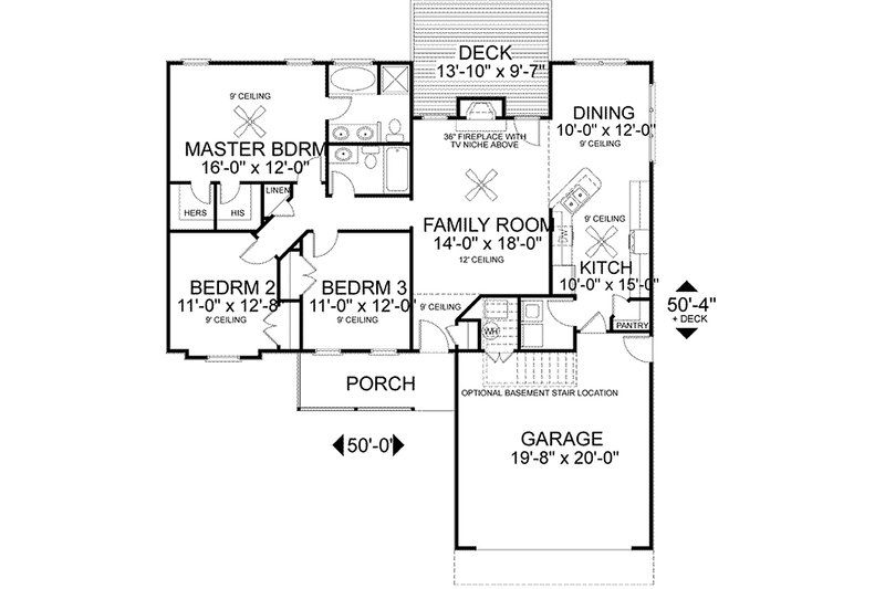 Home Plan - Floor Plan - Main Floor for Traditional House Plan #56-115 - 3 bed, 2 bath