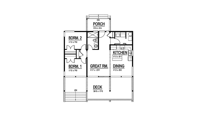 House Design - Floor Plan - Main Floor for Contemporary House Plan #569-1 - 2 bed, 1 bath
