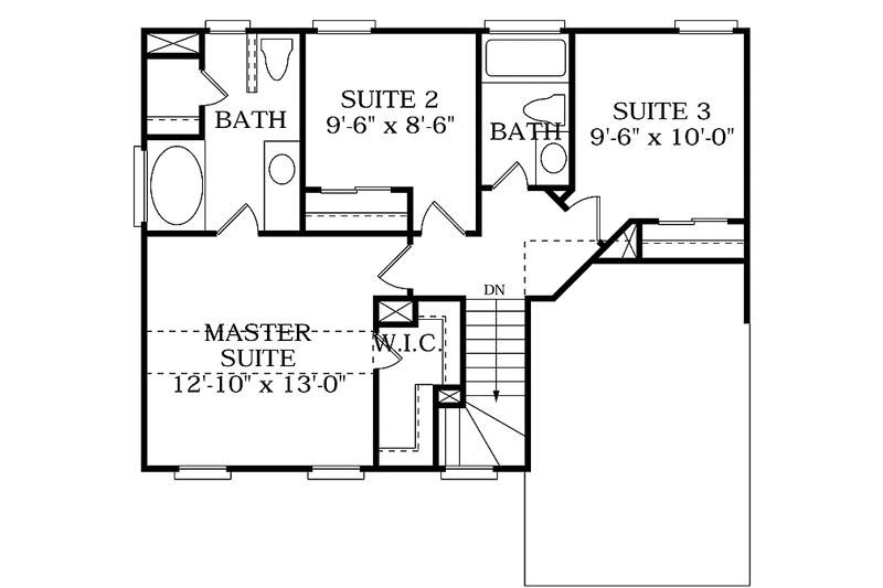 Home Plan - Floor Plan - Upper Floor for Colonial House Plan #453-372 - 3 bed, 2.5 bath