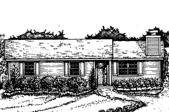 Exterior - Front Elevation 3 for Ranch House Plan #30-241 - 3 bed, 1.5 bath