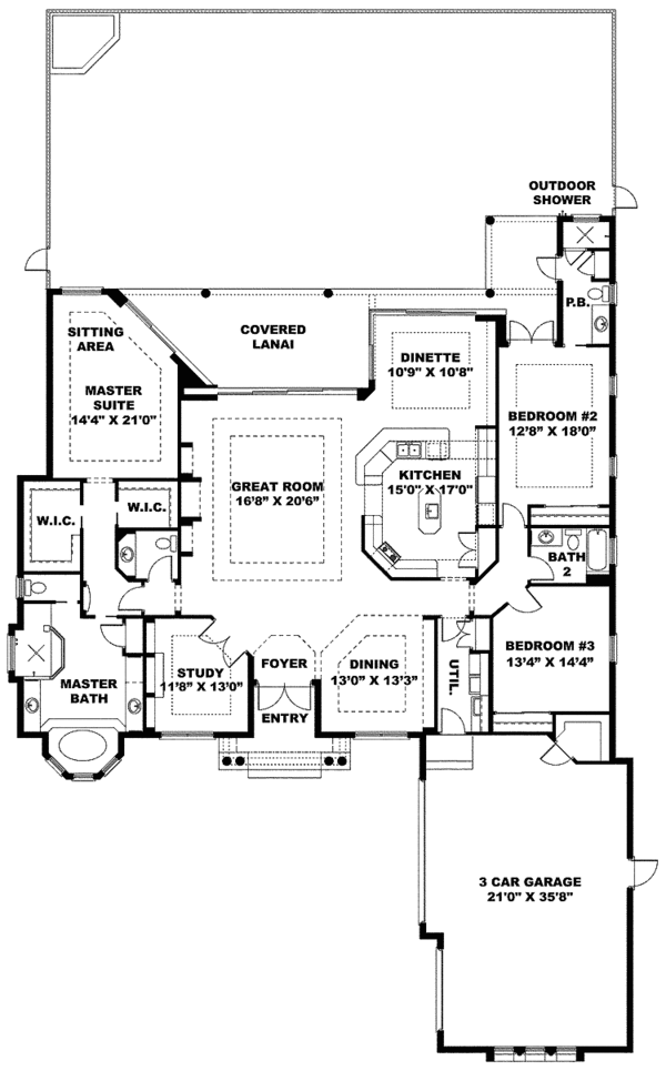 House Design - Mediterranean Floor Plan - Main Floor Plan #1017-143