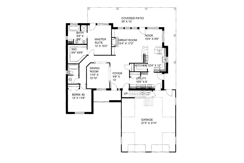 House Blueprint - Floor Plan - Main Floor for Ranch House Plan #117-854 - 2 bed, 2 bath