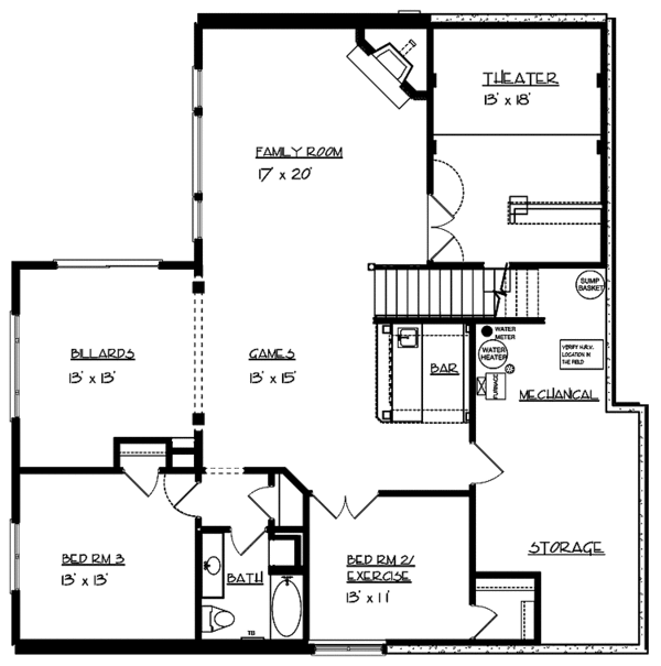 Architectural House Design - European Floor Plan - Lower Floor Plan #320-1003