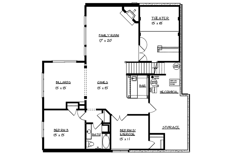 Dream House Plan - Floor Plan - Lower Floor for European House Plan #320-1003 - 3 bed, 2.5 bath