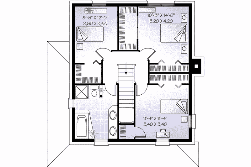 Architectural House Design - Floor Plan - Upper Floor for Colonial House Plan #23-267 - 3 bed, 2 bath