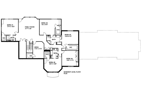 Floor Plan - Lower Floor for Craftsman House Plan #117-684 - 5 bed, 5 bath