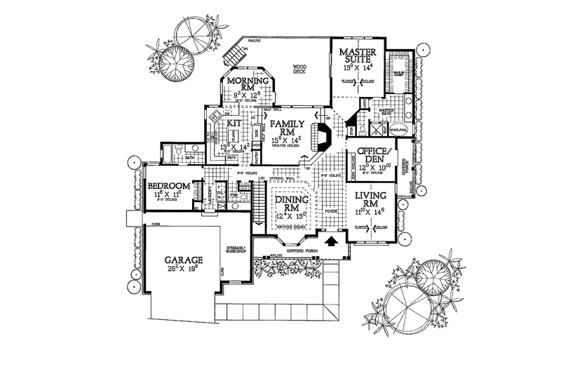 House Blueprint - Floor Plan - Main Floor for Country House Plan #72-1001 - 2 bed, 2.5 bath