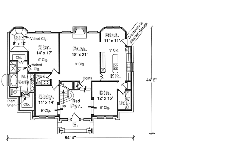 Architectural House Design - Floor Plan - Main Floor for Country House Plan #974-23 - 4 bed, 3.5 bath