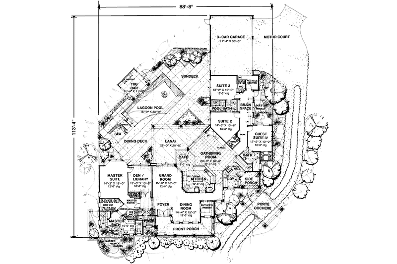 House Blueprint - Floor Plan - Main Floor for Mediterranean House Plan #1007-10 - 4 bed, 4.5 bath