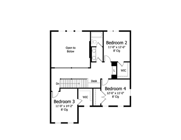 Architectural House Design - Colonial Floor Plan - Upper Floor Plan #51-1020