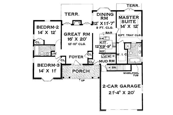 Floor Plan - Main Floor for Country House Plan #3-265 - 3 bed, 2 bath