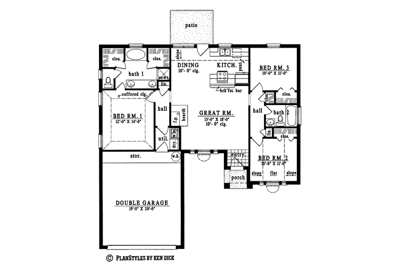 House Blueprint - Floor Plan - Main Floor for European House Plan #42-454 - 3 bed, 2 bath