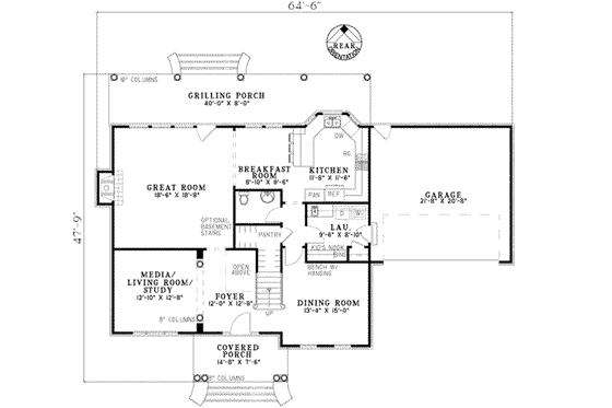 Floor Plan - Main Floor for European House Plan #17-2182 - 4 bed, 2.5 bath