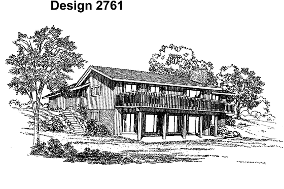 Exterior - Rear Elevation for Country House Plan #72-715 - 3 bed, 2.5 bath