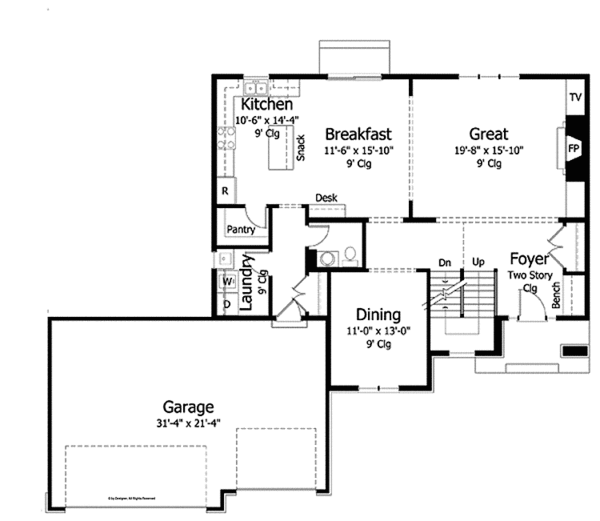 House Blueprint - Colonial Floor Plan - Main Floor Plan #51-1001