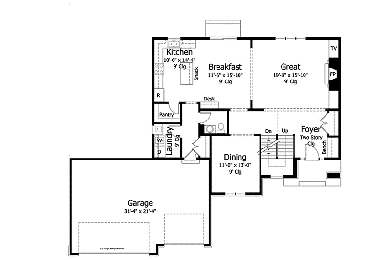 Architectural House Design - Floor Plan - Main Floor for Colonial House Plan #51-1001 - 3 bed, 2.5 bath